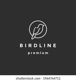 A line art icon logo of a bird on a branch On Black Background