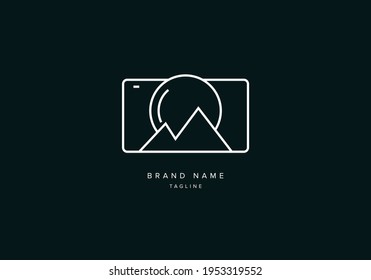 A Line art icon Logo of camera and mountain