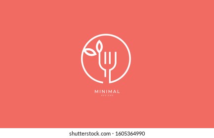 A line art icon logo of a FORK with leaf 