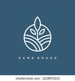 a line art icon logo of a garden and leaves in a circle