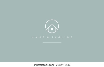 A line art icon logo of a house with a circle.
