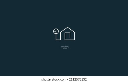 A line art icon logo of a house with a tree.