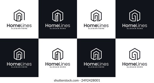 A line art icon logo of a house logo design collection.