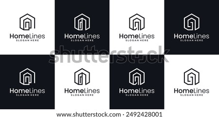 A line art icon logo of a house logo design collection.