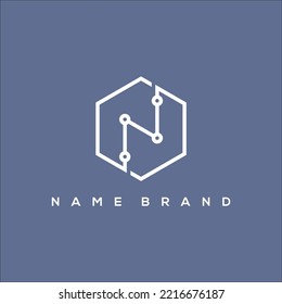 A line art icon logo of a initials N with hexagon technology