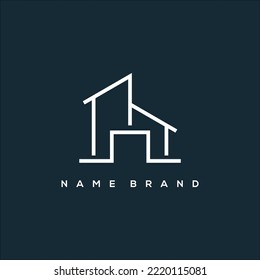 A line art icon logo of a modern house or home real estate business