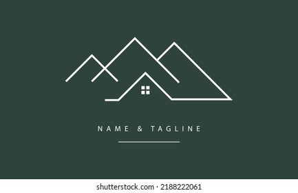 A line art icon logo of a mountain and house