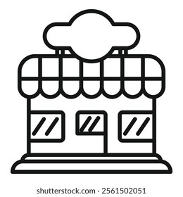 Line art icon logo of a small business storefront facade with windows, door and awning