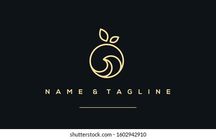 A line art icon logo of a wave with leaves 