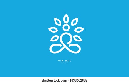 A line art icon logo of a yoga person with a tree	