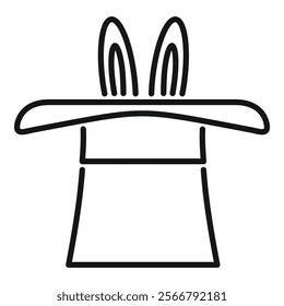 Line art icon of a magician hat with rabbit ears peeking, symbolizing magic tricks and entertainment