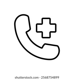 Line art icon of medical phone emergency call isolated on white background.
