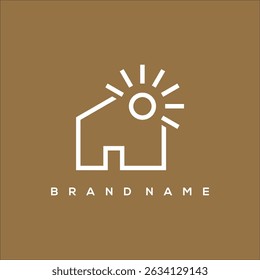 line art icon minimalist house and sun logo vector