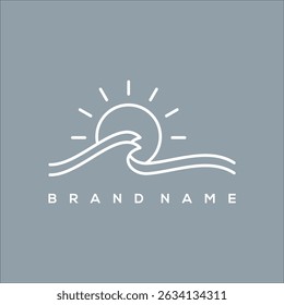 line art icon minimalist waves with sun logo vector