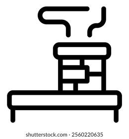 Line art icon of a modern fireplace with a brick chimney and smoke rising from it