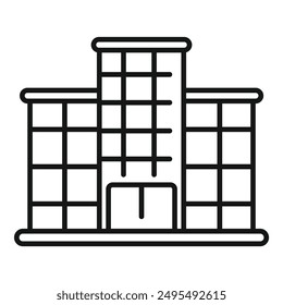 Line art icon of a modern office building with large windows, evoking corporate business and urban architecture