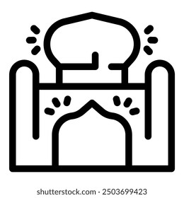 Line art icon of a mosque, representing islamic culture and architecture