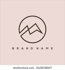 Icono de arte de la línea de la montaña en el Vector del logotipo del círculo