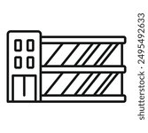 Line art icon of a multi storey car park building facade