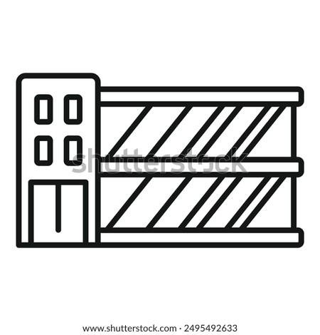 Line art icon of a multi storey car park building facade