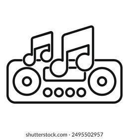 Icono de Line art de un reproductor de música que reproduce música enérgica con notas musicales