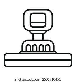 Line art icon of a notary public stamp pressing down on a document to approve its legality