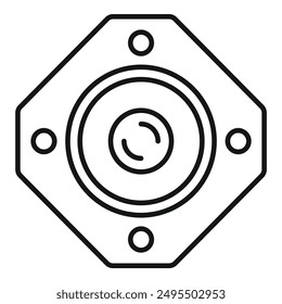 Line art icon of an octagonal subwoofer speaker with sound frequency vibrations