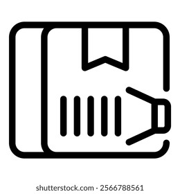 Line art icon of a package being delivered with a megaphone making an announcement