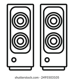 Line art icon of a pair of computer speakers, representing a modern approach to audio equipment