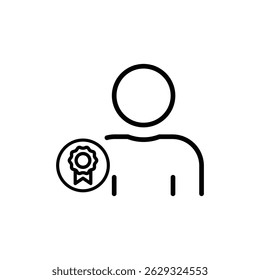 Line art icon of a person with an award, symbolizing achievement and success.