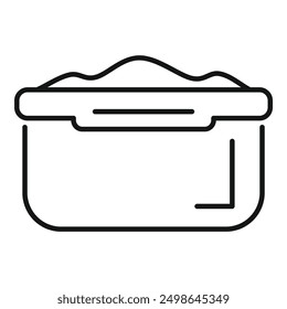 Line art icon of a plastic lunchbox containing a sandwich
