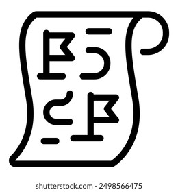 Line art icon of a quest scroll showing the path with flags for gaming