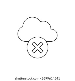 Icono de arte lineal que representa un fallo o cancelación en el servicio en la nube.