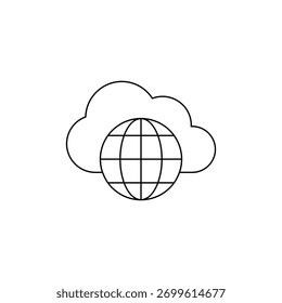 Icono de arte lineal que representa la red global o internet en la nube.