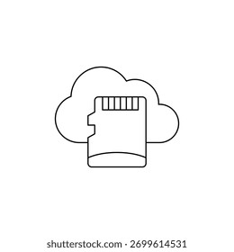 Ícone de arte de linha que representa a transferência de dados de cartão de memória para a nuvem.