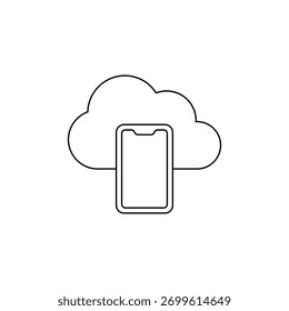 Icono de arte lineal que representa la sincronización de dispositivos móviles con almacenamiento en la nube.