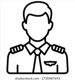 Line Art Symbol, das einen Piloten in Uniform darstellt, mit Schulterklappen und Krawatte