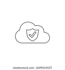 Ícone de arte de linha que representa o serviço de armazenamento em nuvem protegido e seguro.