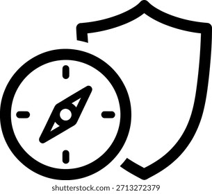 Ícone de arte de linha que representa navegação segura, segurança e orientação confiável para viagens e dados.