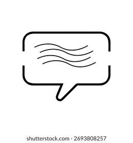 Line art icon representing a speech bubble with wavy lines inside on a white background