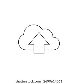 Line art icon representing uploading data to cloud storage service.