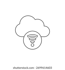 Ícone de arte de linha representando a conexão sem fio para dados na nuvem.