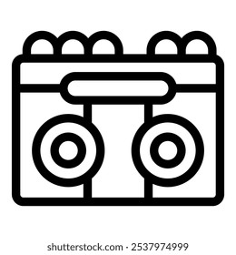 Icono de arte lineal de un boombox de estilo retro que reproduce música