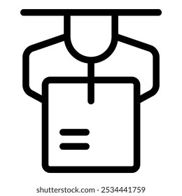 Ícone de arte de linha de um braço robótico segurando uma caixa de papelão, representando a automação no transporte e logística