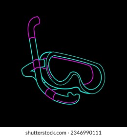 Line art icon of scuba glasses, neon color