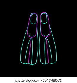 Line art icon of scuba shoes or flipper, neon color