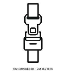 Line art icon of a seat belt buckle fastened, emphasizing the importance of safety during travel