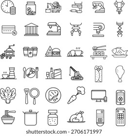 Line Art Icon Set Collection Featuring Food Technology Finance and Industry.