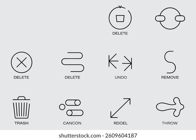 Line Art Icon Set For Delete Undo Remove Trash And More