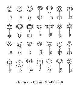 Line art icon set of key. Retro signs linear style